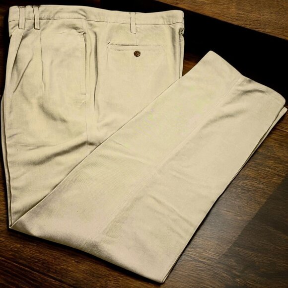 Baracuta Beige Pure Silk Pleated Dress Pants - Picture 1 of 8
